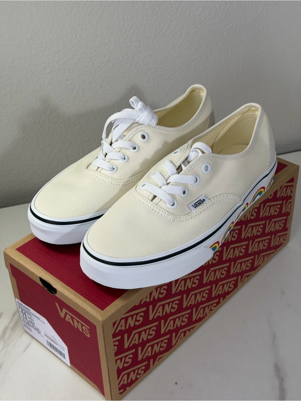 Vans Authentic Rainbow Sidewall Marshmallow Shoes Men 6 Women 7.5 New in Box